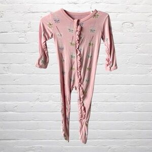 Kickee Pants // Cake Pop Boba Bamboo Pink Zippy Footie with Zipper Ruffle Detail